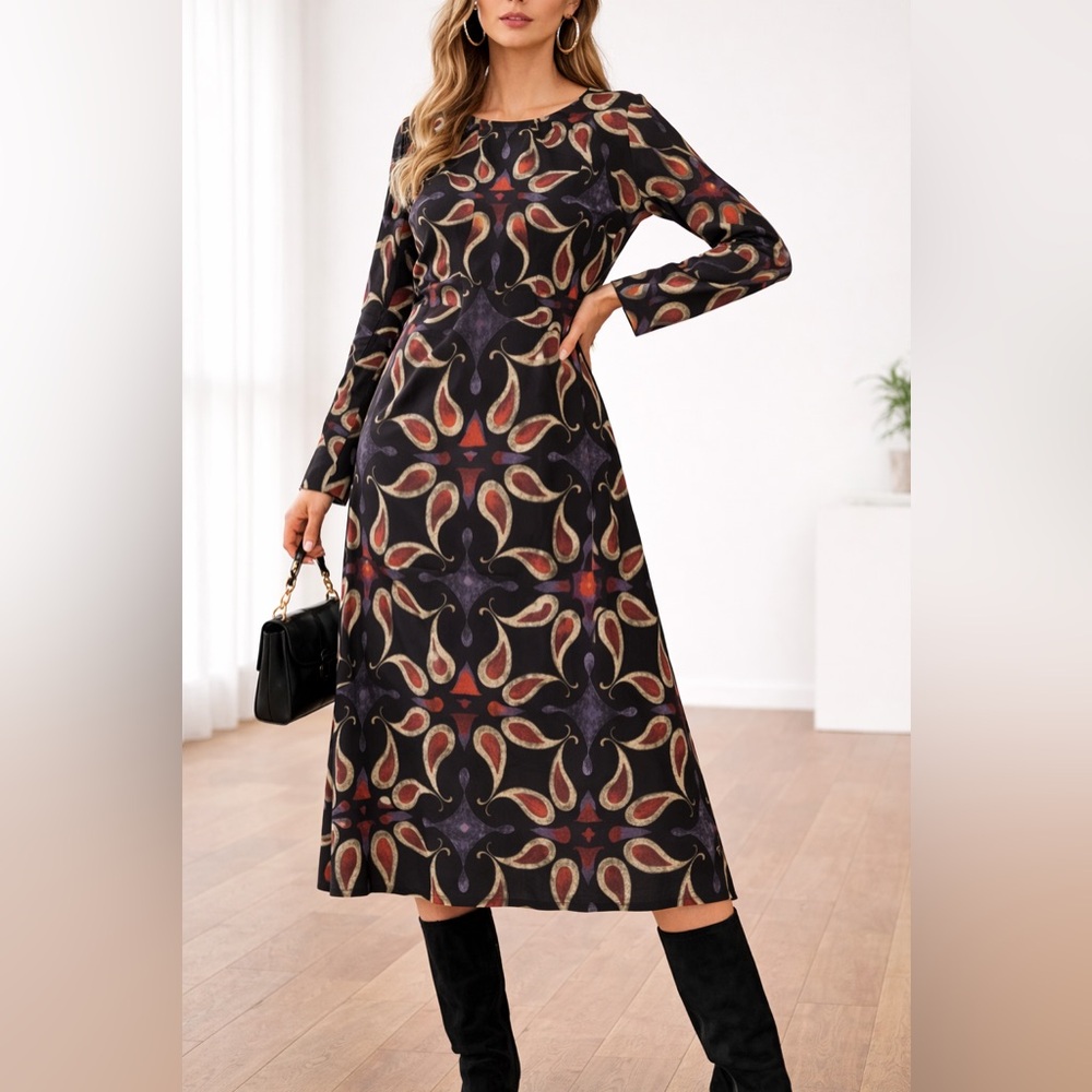 ZARA Printed Long Sleeve Shift Dress Size L